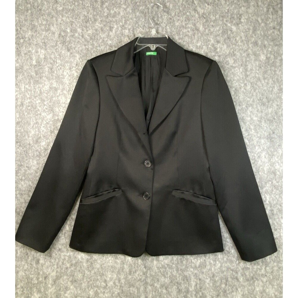 VTG United Colors of BENETTON Black 2 Button Blazer Jacket Italy Sz 40 US Small